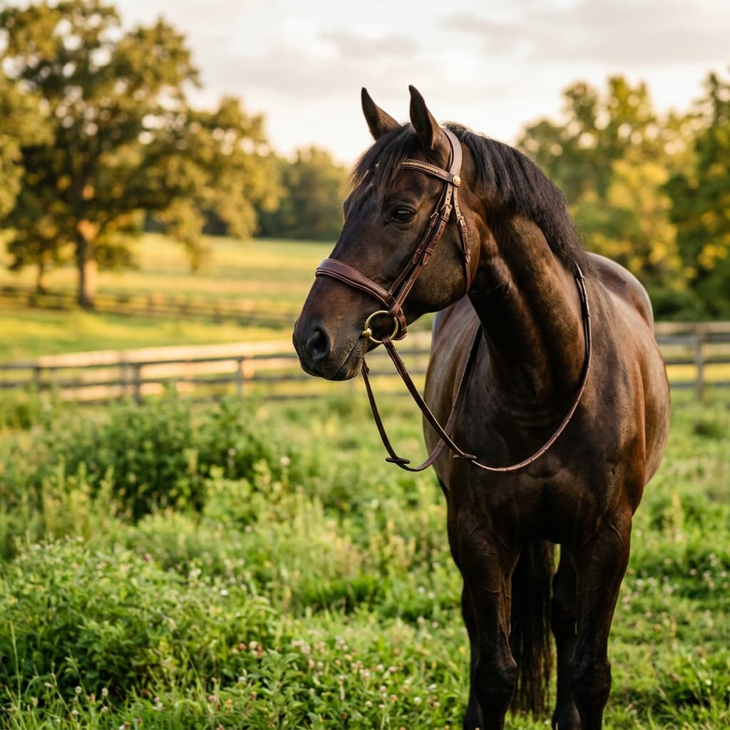Majestic horse wearing premium leather bridle